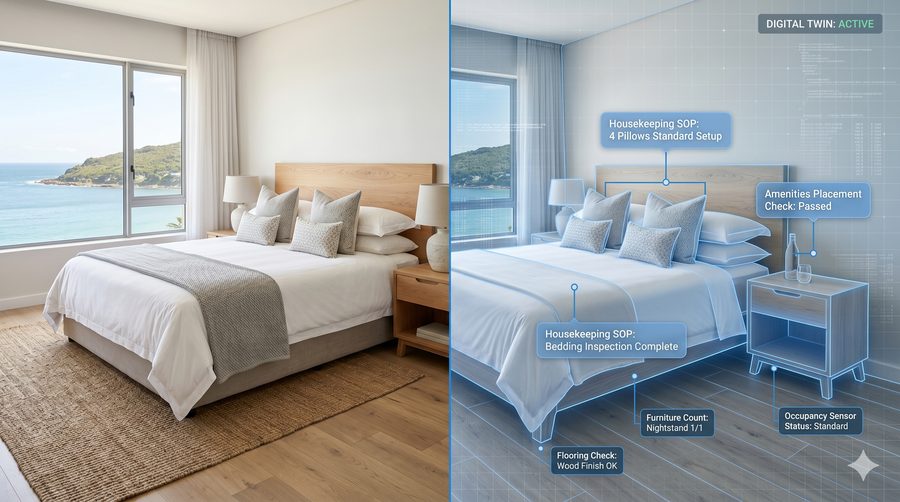 Illustration: a hotel room and its housekeeping standard in the digital twin.
